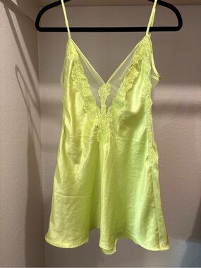 Frederick's of Hollywood Neon Lime Satin Lace-Trim Slip